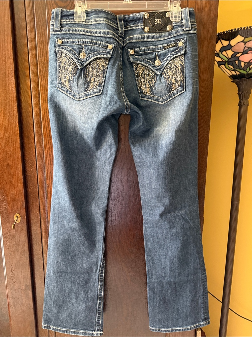 Miss Me Fallen Angel Wings Embellished Bootcut Low Rise Jeans